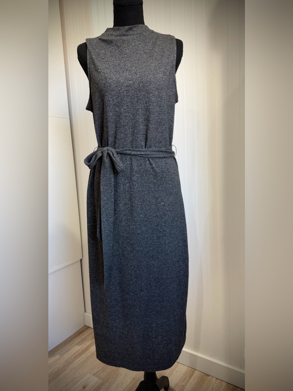 Time and Tru Charcoal Sleeveless Knit Tie-Waist Dress